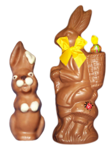 Schokoladen-Osterhasen Sitzhase und Schmunzelhase